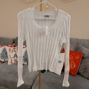 Women's White Ribbed Knit Top